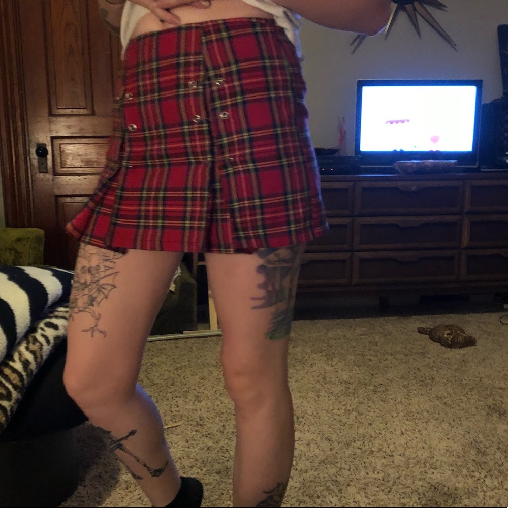 Red plaid school girl lip service skirt